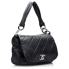 Chanel-Sac à bandoulière à rabat noir CC Matelasse Chanel-Autre