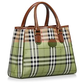 Burberry-Burberry - cabas à carreaux en foin marron-Marron,Beige