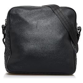 Bottega Veneta-Bottega Veneta Sac à bandoulière en cuir noir à finitions Intrecciato-Noir
