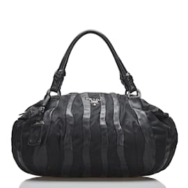 Prada-Tessuto and Nappa Modore Stripes Handbag BL0538-Black