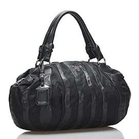 Prada-Tessuto and Nappa Modore Stripes Handbag BL0538-Black
