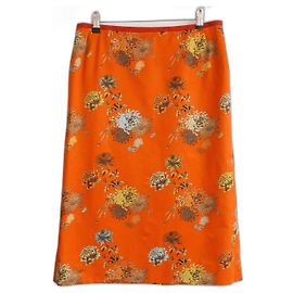 Dries Van Noten Saia de cetim com estampa de crisântemo Laranja