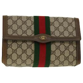 Gucci-GUCCI GG Canvas Web Sherry Line Clutch Bag Beige Red 41014308725 auth 40097-Red,Beige