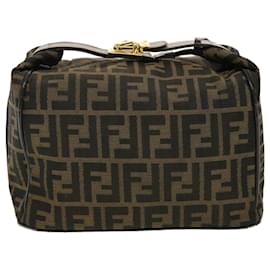 Fendi-Pochette en toile FENDI Zucca Noir Marron Auth 40338-Marron,Noir