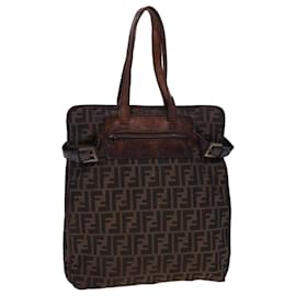 Fendi-FENDI Zucca Canvas Tote Bag Nylon Marron Noir Auth rd4786-Marron,Noir
