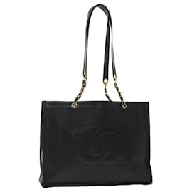 Chanel-CHANEL Chain Tote Bag Caviar Skin Black CC Auth 40193-Black