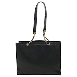 Chanel-CHANEL Chain Tote Bag Caviar Skin Black CC Auth 40193-Black