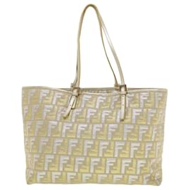 Fendi-FENDI Zucca Canvas Tote Bag Or Argent Bleu Authentique 40377-Argenté,Bleu,Doré