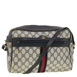 Gucci-GUCCI GG Canvas Sherry Line Shoulder Bag PVC Leather Gray Red Navy Auth 40345-Red,Grey,Navy blue