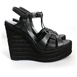 Saint Laurent-Saint Laurent Espadrille 85 Tribute Wedge Sandals-Black