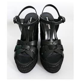 Saint Laurent-Saint Laurent Espadrille 85 Tribute Wedge Sandals-Black