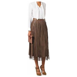 Sobrefalda de cuero con flecos de Valentino Gris pardo