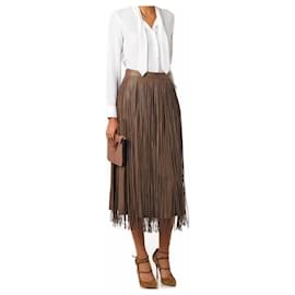 Valentino-Valentino fringed leather over skirt-Taupe