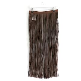 Valentino-Valentino fringed leather over skirt-Taupe
