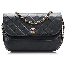 Chanel-Chanel Black Matelasse Half Moon Flap Bag-Black