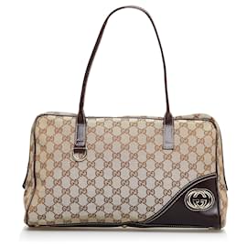 Gucci-Gucci Brown GG Canvas New Britt Shoulder Bag-Brown