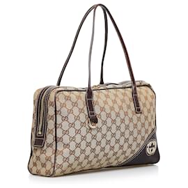 Gucci-Gucci Brown GG Canvas New Britt Shoulder Bag-Brown