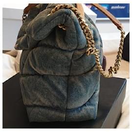 Saint Laurent-Medium Puffer Bag in Suede and Denim-Blue