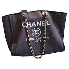 Chanel-Deauville Medium Chanel Denim Tote Dark Blue.-Blue