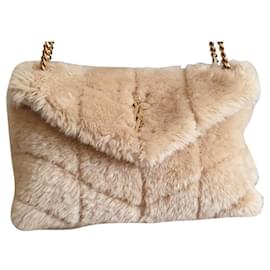 Saint Laurent-Small Puffer Bag in Merino (Sheepskin Sheepskin/Woolen skin 100%)-Beige