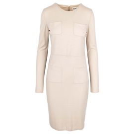 Jil Sander Beige Langarm-Taschenkleid Braun Beige