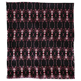 Alexander Mcqueen-Alexander McQueen Écharpe en soie noire à imprimé araignée rouge-Multicolore