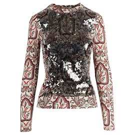 Bedrucktes Top von Paco Rabanne mit Pailletten Silber Metallisch