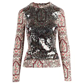 Paco Rabanne-Paco Rabanne Printed Top with Sequin-Silvery,Metallic
