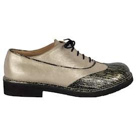 Chanel-Chanel Two-tone Shimmer Lace-up Oxford Shoes-Other,Python print