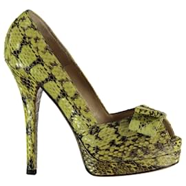 Fendi-Fendi Snakeskin Peep-toe Platform Pumps-Other,Python print