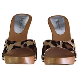 Dolce & Gabbana-Dolce & Gabbana Brown Leopard Print Calf Hair Wooden Clog Slide Sandals-Multiple colors