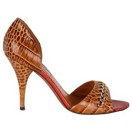 Oscar de la Renta Alligator Embossed Leather Chain Strap D'orsay Pumps Other Python print