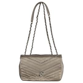 Chanel-Chanel Embelished 'Chain Sequins' Chevron Flap Bag-Grey