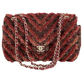 Chanel-Bolsa Chanel Red Tweed com aba-Vermelho