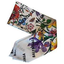 Gucci x Balenciaga Flora Twilly Seide Blumen Weiß Mehrfarben