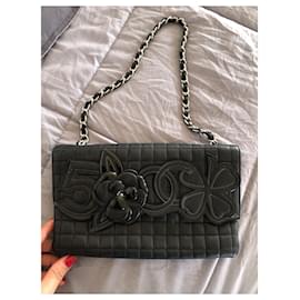 Chanel-Chanel camellia number 5 flap bag-Black,Silver hardware
