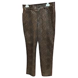 Agnès b. Python Pattern Faux Leather Pants Black and Dark Brown Black Dark brown