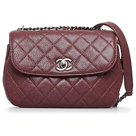 Chanel-Chanel Red CC Caviar Chain Shoulder Bag-Red,Dark red
