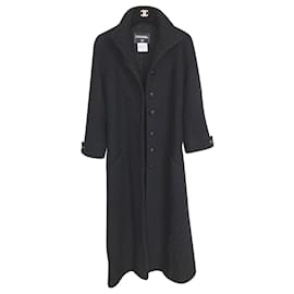 Chanel-CC Button Maxi Tweed Coat-Black