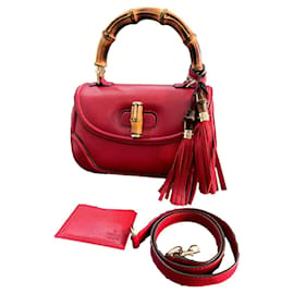 Gucci-Convertible pom pom Bamboo top handle-Dark red