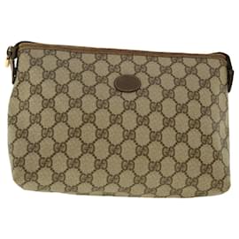 Gucci-GUCCI GG Canvas Pouch PVC Leather Beige Auth ar9201-Beige