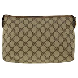 Gucci-GUCCI GG Canvas Pouch PVC Leather Beige Auth ar9201-Beige