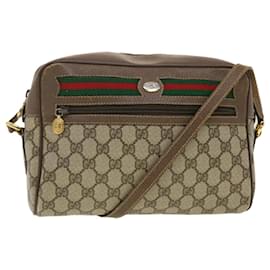 Gucci-GUCCI GG Canvas Web Sherry Line Shoulder Bag PVC Leather Beige Green Auth tb581-Red,Beige,Green