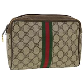 Gucci-GUCCI GG Canvas Web Sherry Line Clutch Bag PVC Leather Beige Red Auth th3547-Red,Beige