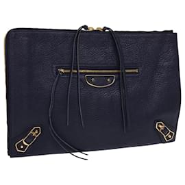 Balenciaga-BALENCIAGA Clutch Bag Leather Navy Auth am4162-Navy blue