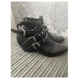 Saint Laurent-Saint Laurent buckled and studded ankle boots-Black
