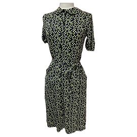Agnès b. Vestido Agnès b Abotoado com Padrão Verde e Branco Viscose Multicor