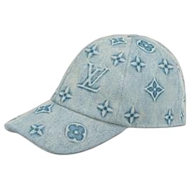 Louis Vuitton-Cappellino in denim lavato con monogramma LV-Blu