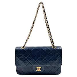 Chanel-Navy Leather Chanel Medium Flap Bag-Navy blue