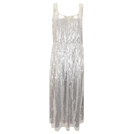 Marc Jacobs-Marc Jacobs Sequined Midi Dress in Silver Silk-Silvery